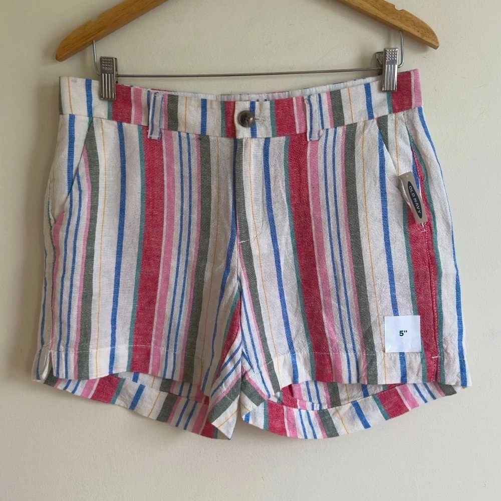 Old Navy Mid-Rise Linen Blend Everyday Shorts sz 6 Red Blue Green Pink Summer